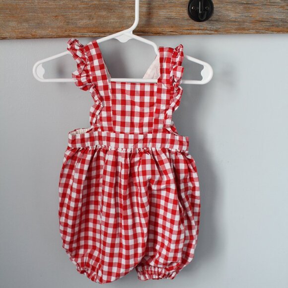 🍁5/$25🎃 Gap Size 6-12M Red/White Gingham Romper - Picture 1 of 3